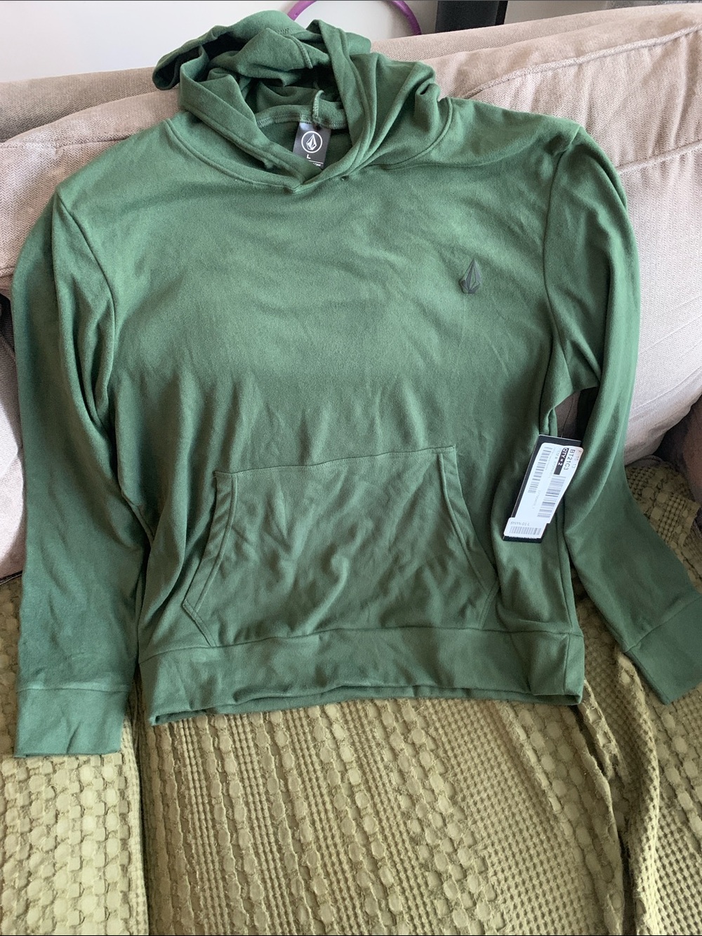 Volcom Mens Hunter Green Hooded Pullover Sweatshirt